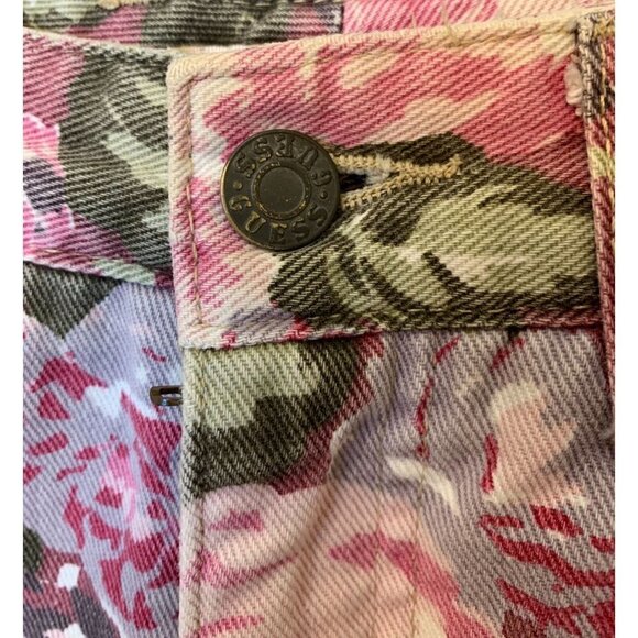Vintage 80s GUESS Womens High Waist Floral Pink Denim Shorts Size 29 / 25" Waist - Picture 5 of 7